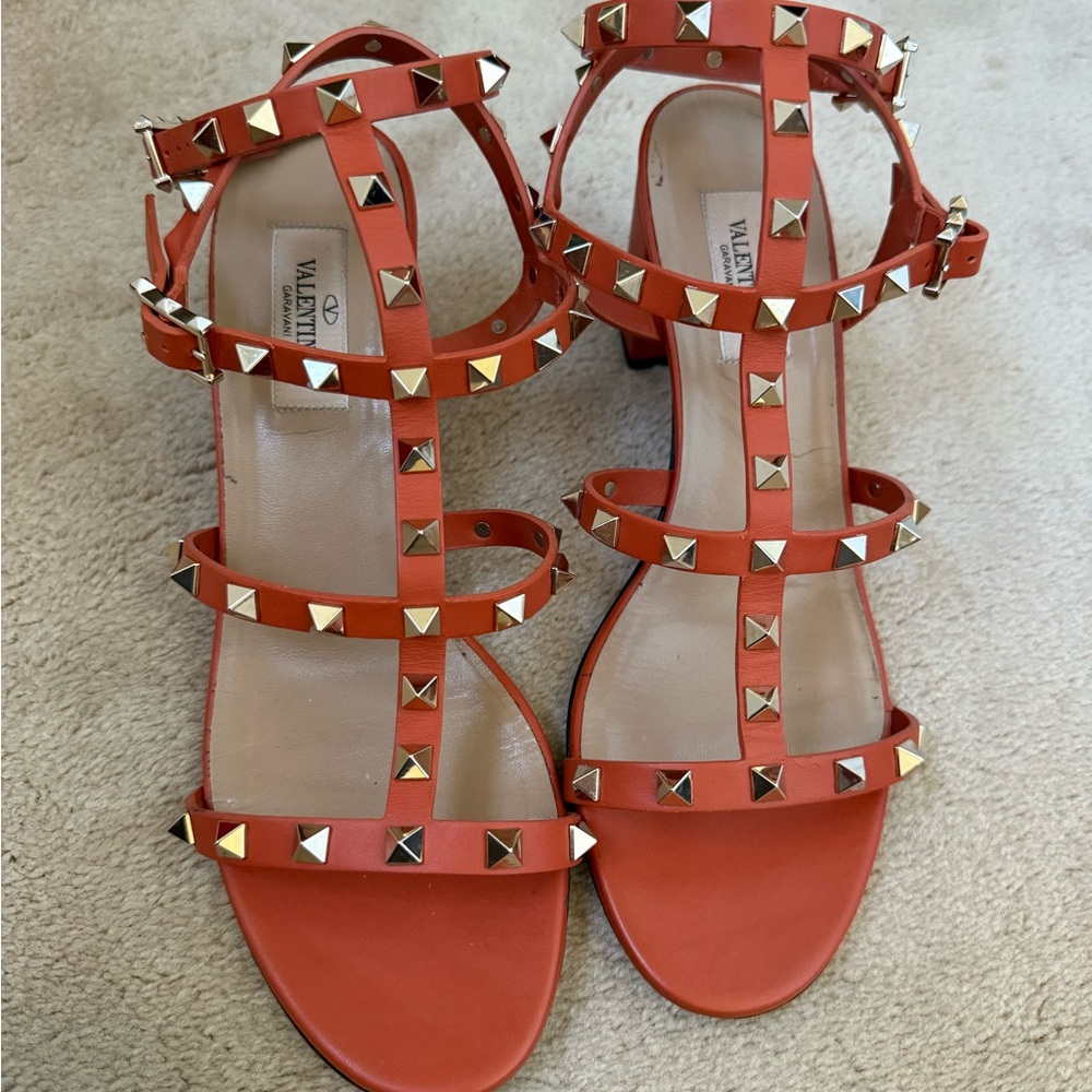 Valentino Women's Orange Strappy Studded Sandals